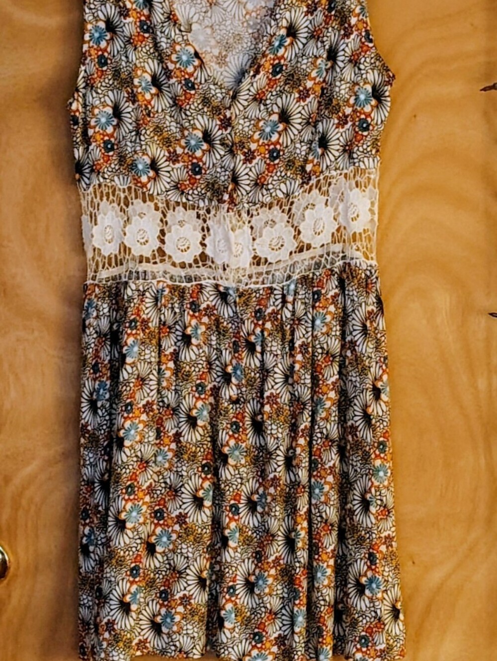 Forever 21 Floral Sleeveless Dress with Lace Waist - White, Blue, Orange